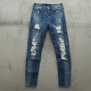 Aeropostale Jeggings Women's Size 4 Blue High-Rise Curvy 28" Inseam Distressed